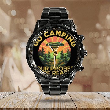 Discover Funny Camping Hiking UFO Alien Abduction Extraterrestrial 1 Baseball Tees Calendar Steel Band Watch