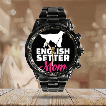 Discover English Setter mom Calendar Steel Band Watch