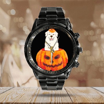 Discover Great Pyrenees Pumpkin PYR Dog Halloween Baseball Tees Calendar Steel Band Watch