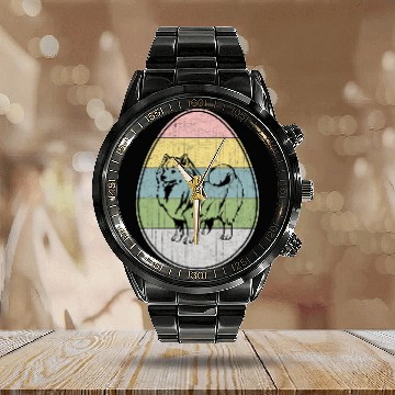 Discover Happy Easter Egg American Eskimo Dog Graphic Cool Easter Day Baseball Tees Calendar Steel Band Watch