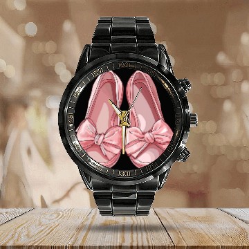 Discover Coquette Pink Bow Ballet Slipper Aesthetic Balletcore Style Calendar Steel Band Watch
