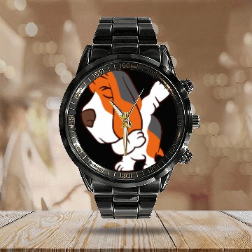 Discover Cute Dabbings Basset Hound Calendar Steel Band Watch