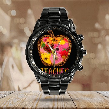 Discover Cool Teacher Apple Flower Leopard Art Teacher Baseball Tees Calendar Steel Band Watch