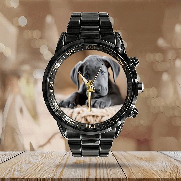 Discover Great Dane Puppy Close Up Zip Calendar Steel Band Watch