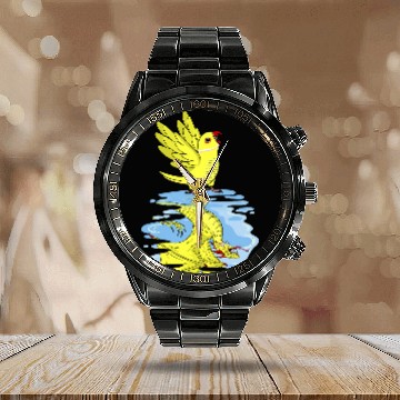 Discover Parrot 2Dragon Reflection I Yellow Indian Ringneck Calendar Steel Band Watch