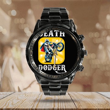 Discover Death Dodger Stunt Man Motorcycle Jumper Baseball Tees Calendar Steel Band Watch
