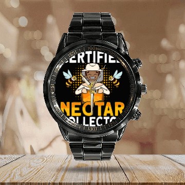 Discover Honey Beekeeping Bee Certified Nectar Collector Beekeeper Calendar Steel Band Watch