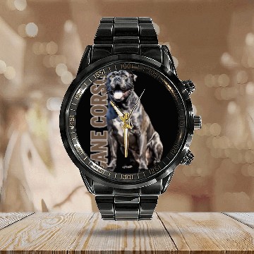 Discover Cane Corso Watercolor Calendar Steel Band Watch