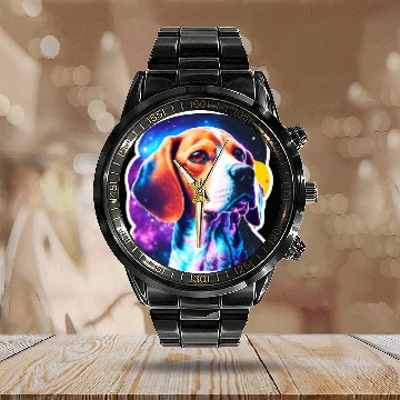 Discover Cosmic Canine Quest Beagle Among Galactic Wonders Calendar Steel Band Watch