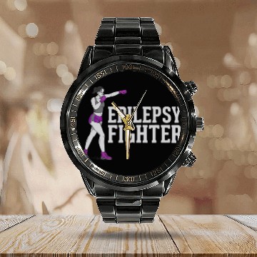 Discover Epilepsy Fighter Support Awareness Warrior Purple Gloves Calendar Steel Band Watch
