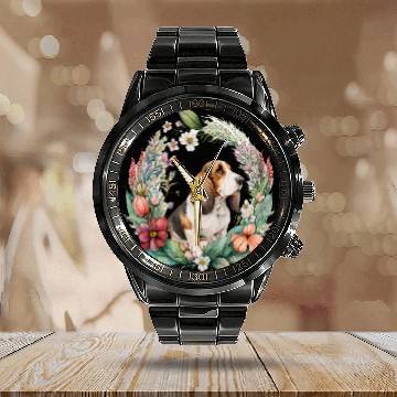 Discover Cute Flower summer Floral Basset Hound Baseball Tees Calendar Steel Band Watch