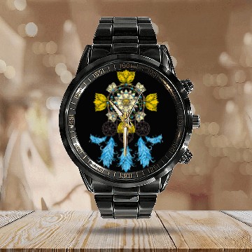 Discover Indigenous Native American vintages Floral Dreamcatcher Calendar Steel Band Watch