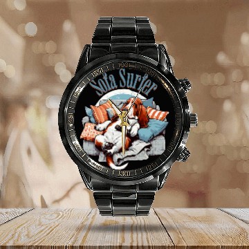 Discover Cute Sofa Surfer Basset Hound Calendar Steel Band Watch