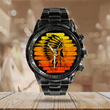 Discover Indigenous Native Pride Indian Headdress Native American Calendar Steel Band Watch