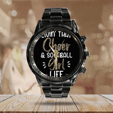 Discover Funny Softball Cheer Lover Leopard Pattern Women Cheerleader Calendar Steel Band Watch