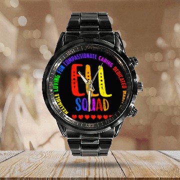 Discover ELL Squad English Language Learner Admin Aide Funny Novelty Baseball Tees Calendar Steel Band Watch