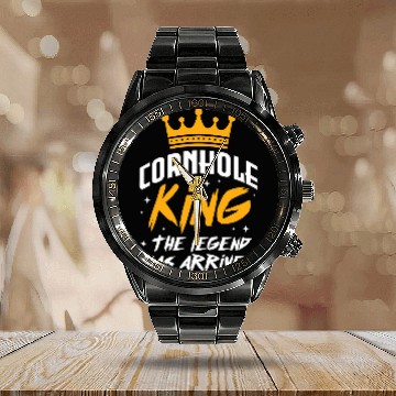 Discover Lacrosse Gift Mens Cornhole King Legend Has Arrived Corn Hole Player Calendar Steel Band Watch