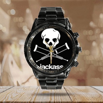 Discover Jackass Skull And Crutches Calendar Steel Band Watch