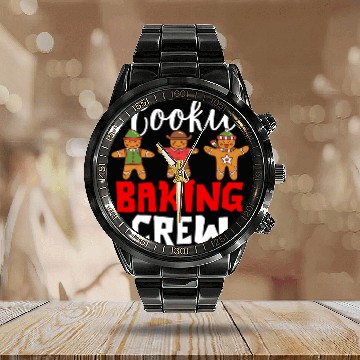 Discover Funny Gingerbread Cookie Baking Crew Christmas Baker Pajama Calendar Steel Band Watch