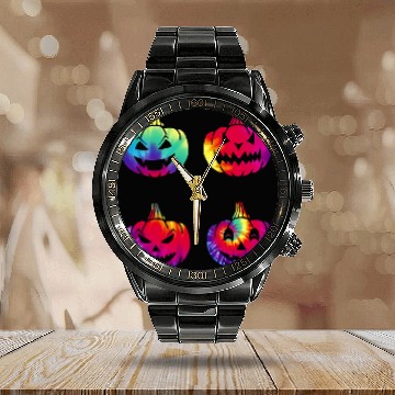 Discover Cute Tie Dye Pumpkin Calendar Steel Band Watch
