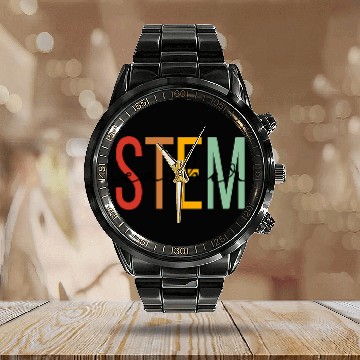 Discover STEM Teacher Science Technology Engineering Math Boho Calendar Steel Band Watch