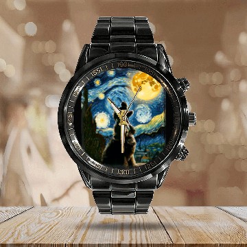 Discover Cocker Spaniel Dog Art Van Gogh Starry Night Cocker Spaniel Calendar Steel Band Watch