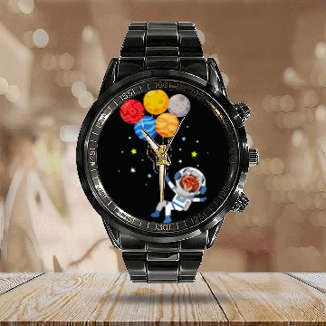 Discover Funny Cheetah Astronaut With Planets In Hand Calendar Steel Band Watch