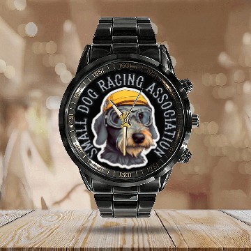 Discover Miniature Schnauzer Racing 2Dog Race Calendar Steel Band Watch