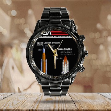 Discover Lacrosse Gift NASA Space Shuttle and Space Launch System Worm Logo Calendar Steel Band Watch