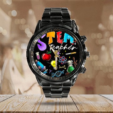 Discover Steminist STEM Teacher Science Technology Engineering Math 24 Calendar Steel Band Watch