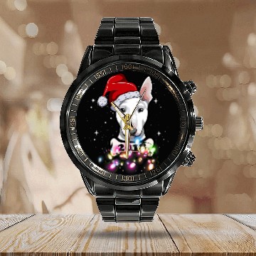 Discover Christmas Lights Bull terrier Baseball Tees Calendar Steel Band Watch