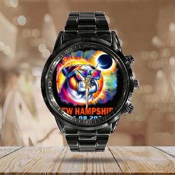 Discover Colorful Bulldog Total Solar Eclipse 2024 New Hampshire Calendar Steel Band Watch