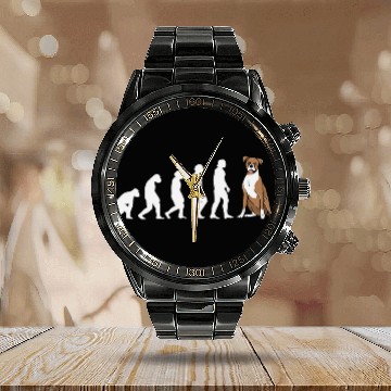 Discover Dog Evolution Boxer Calendar Steel Band Watch