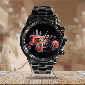 Discover Farmal Model h Tractor Watercolor Graphic Calendar Steel Band Watch