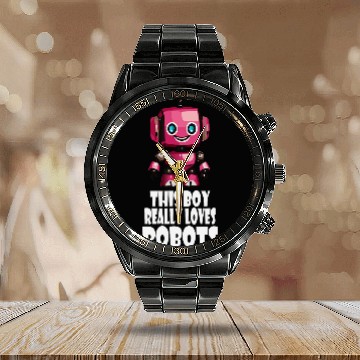 Discover This boy really loves robots Robotics for Kids Robot Baseball Tees Calendar Steel Band Watch