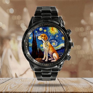 Discover Dog in starry night van gogh Beagle Baseball Tees Calendar Steel Band Watch