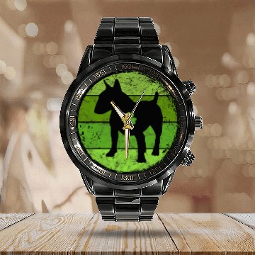 Discover Circular Bull Terrier Shamrock Bully St Patricks Day Zip Calendar Steel Band Watch