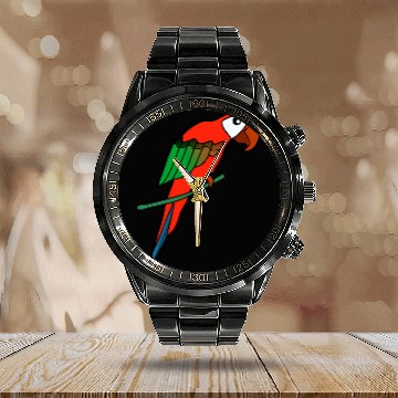 Discover Tropical Colorful Exotic Parrot Calendar Steel Band Watch