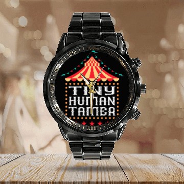 Discover Funny Daycare Kindergarten teacher Circus tiny human tamer 1 Baseball Tees Calendar Steel Band Watch