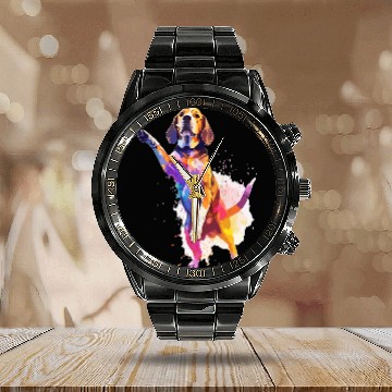 Discover Dog Dance Competition Funny Dancing Beagle Dog Calendar Steel Band Watch