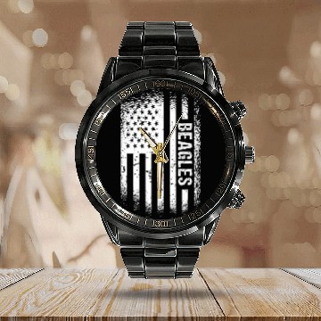 Discover Dog Beagle Us Flag Calendar Steel Band Watch