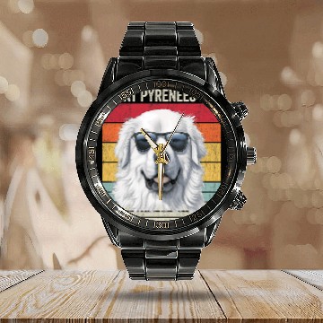 Discover Great Pyrenees Dad Calendar Steel Band Watch