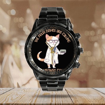 Discover Funny Microbiology Cat Lab Science Microbiologist Laboratory Calendar Steel Band Watch