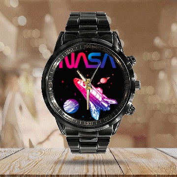 Discover Lacrosse Gift NASA Space Shuttle Saturn Planet Worm Logo Zip Calendar Steel Band Watch