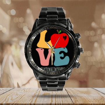 Discover Educational Interpreter Love Apple Groovy Back To School Baseball Tees Calendar Steel Band Watch