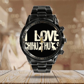 Discover Dog Mom Dad Funny Chihuahua Calendar Steel Band Watch
