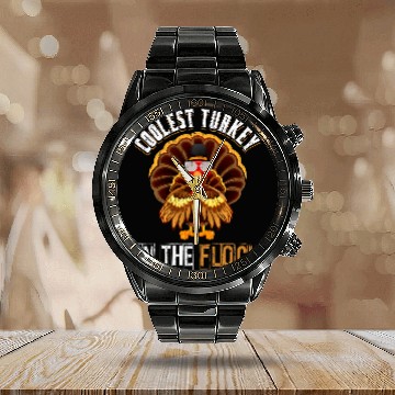 Discover turkey flock blessed festive dinner thanksgiving Calendar Steel Band Watch