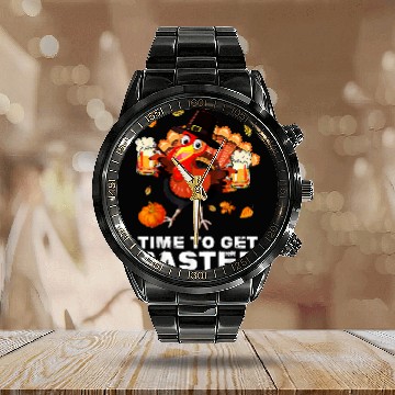 Discover turkey pumpkin thanksgiving drinking beer time to get basted Calendar Steel Band Watch