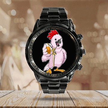 Discover Parrot Orange juice Calendar Steel Band Watch