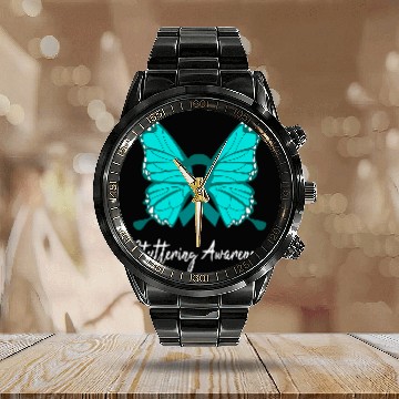 Discover Stuttering Awareness Butterfly Teal Ribbon Support Calendar Steel Band Watch
